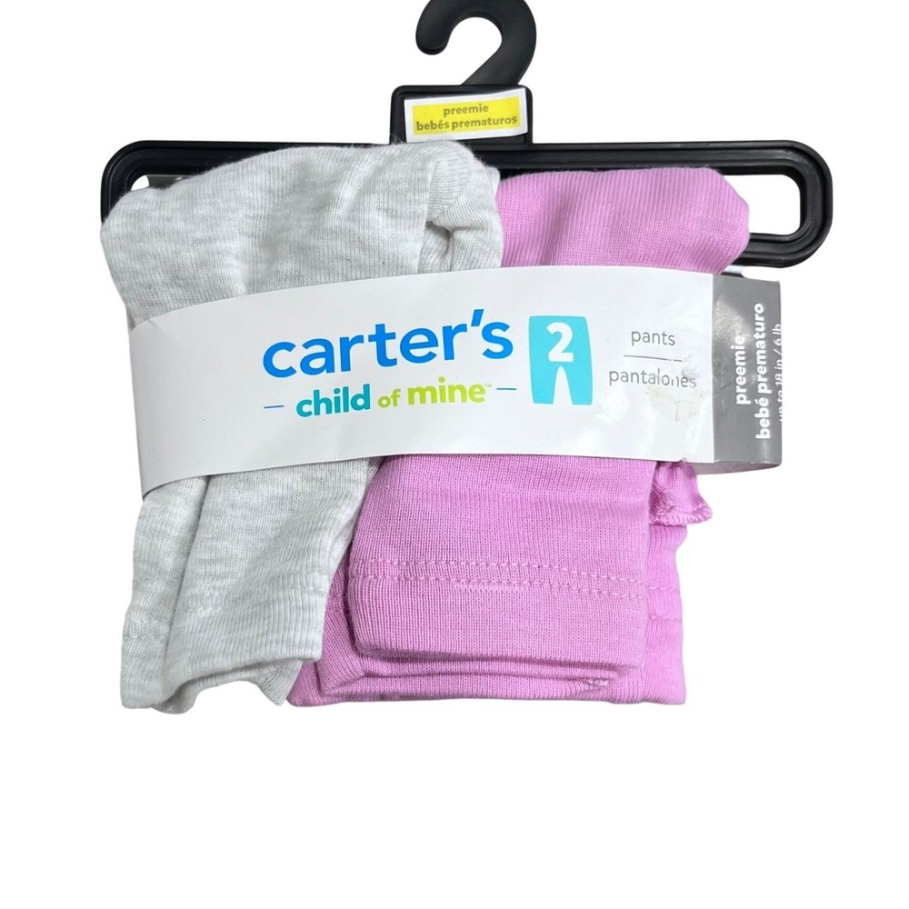 Preemie Baby Girl Cotton Pants Pink Gray 2 Pack Elastic Carter's Child of Mine